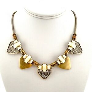 J. Crew Necklace, Slide GoldTone Arrow White Enamel and Rhinestone - Statement